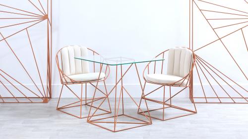REZES BANDA Collection – Glass Dining Table and Upholstered Armchairs